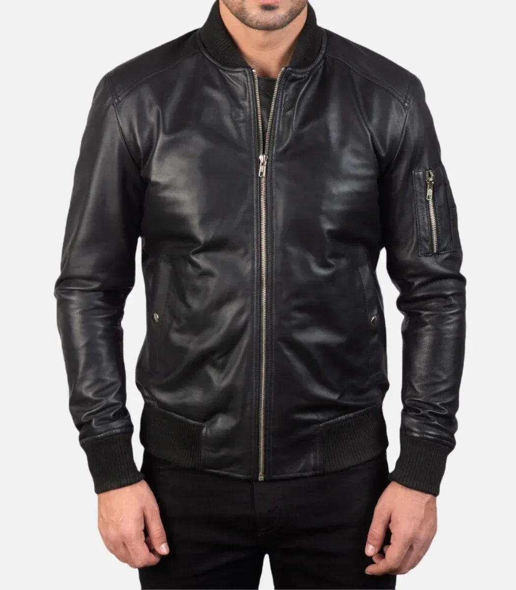 minimal leather jacket black mens