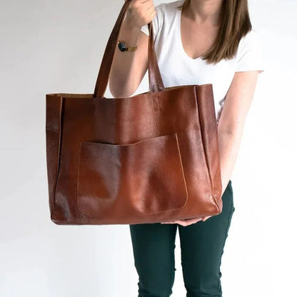 Large brown genuine leather tote bag work tote for women