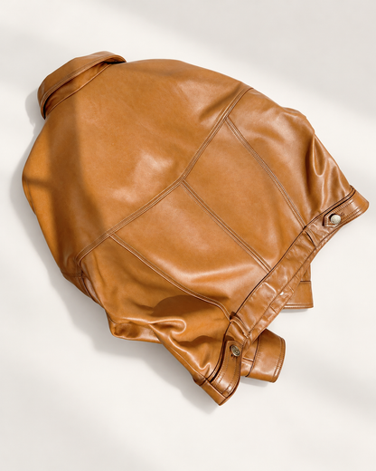 Women's Cropped Leather Jacket in Lambskin with Relaxed Moto Style