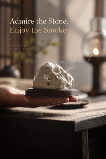 Ceramic Incense Burner with Wooden Base and Stone-Inspired Design