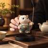 Stick Incense Holder Cute Cat Figurine with Optional Round Tray