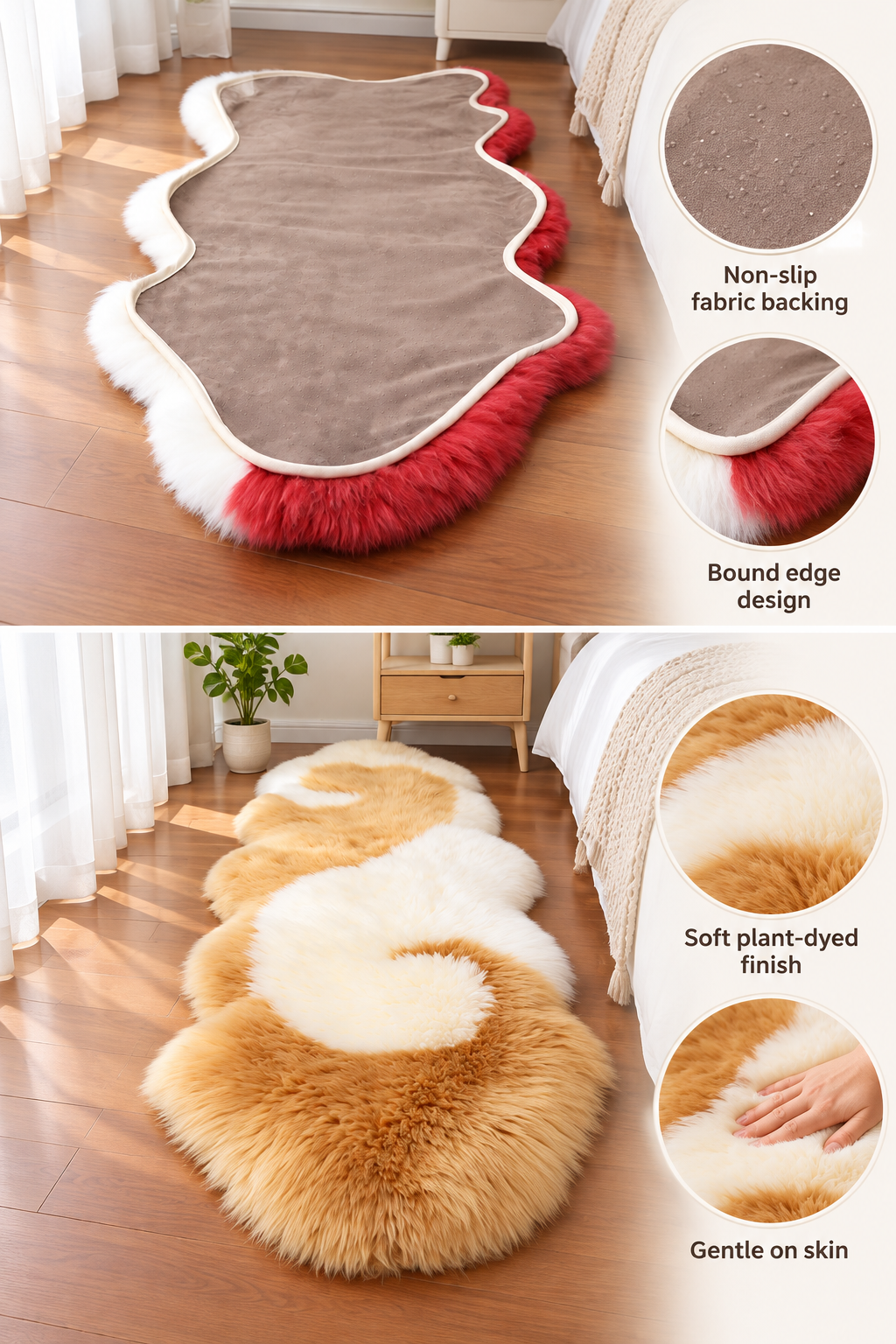 Genuine Sheepskin Runner for Sofa and Bedroom Floor Decor