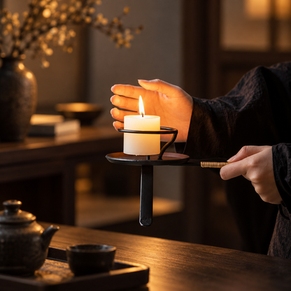 Black Iron Candle Holder for Zen Tea Rooms and Table Decor