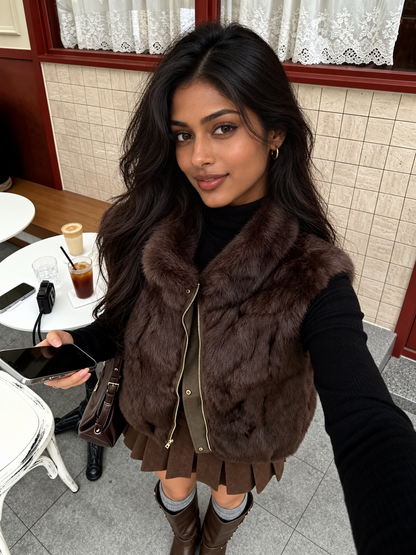 Women’s Fur Vest with Reversible Rabbit Lining and Workwear Styling