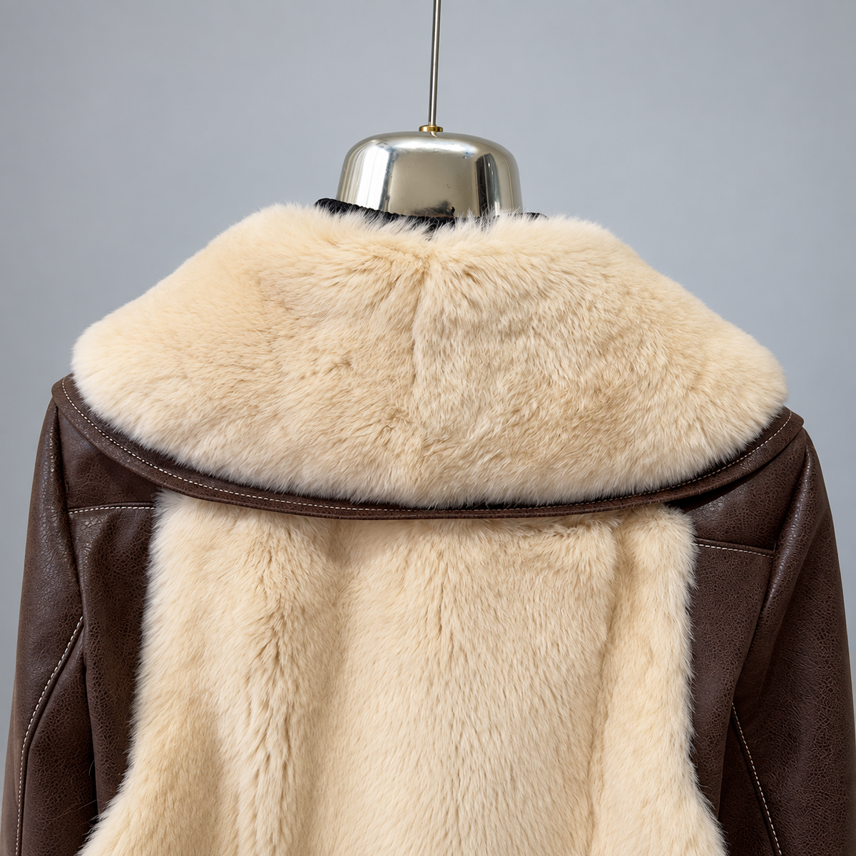 Brown Leather Jacket Women Short Winter Fur Collar Style