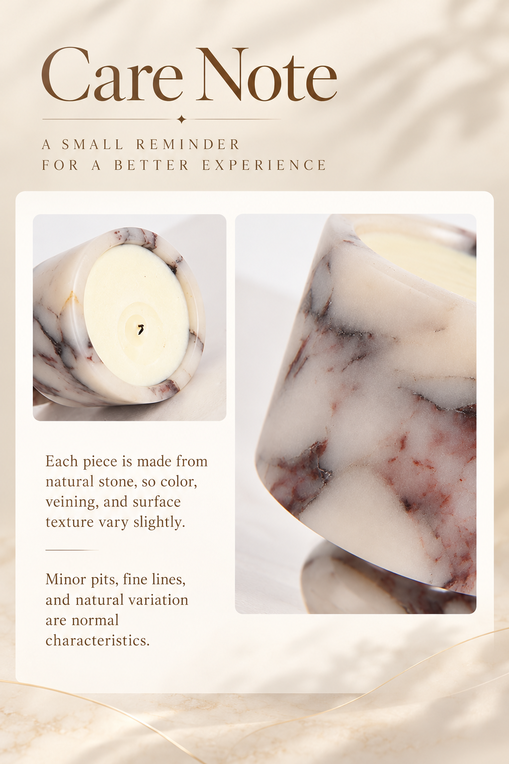 Natural Marble Goblet Candle Holder with Rounded Stem and Red Veining