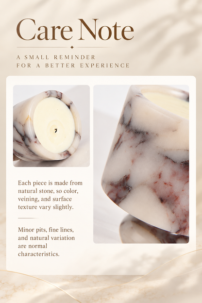 Natural Marble Goblet Candle Holder with Rounded Stem and Red Veining