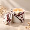 White Marble Candle Jar with Matching Lid and Natural Red Veining