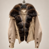 Fur Collar Jacket for Women with Duck Down and Wool Sleeves