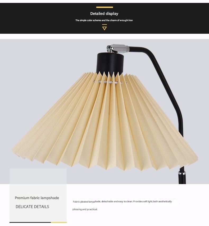 Minimalist pleated fabric arc floor lamp