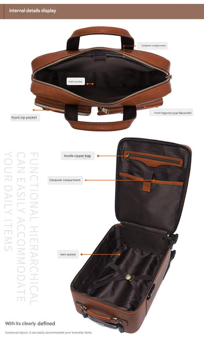 Premium Leather Trolley Suitcase Set