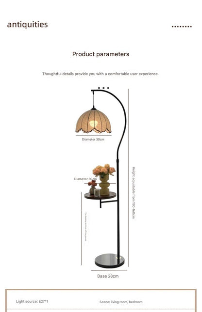 Vintage arc floor lamp with storage shelf