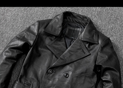 Men mid length leather trench coat jacket