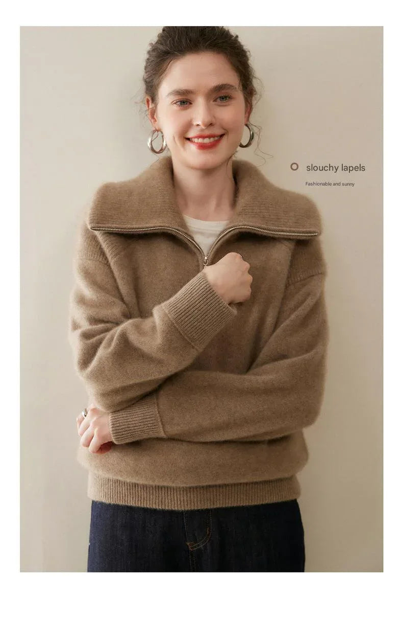 Women’s Half-Zip Cashmere Polo Collar Sweater