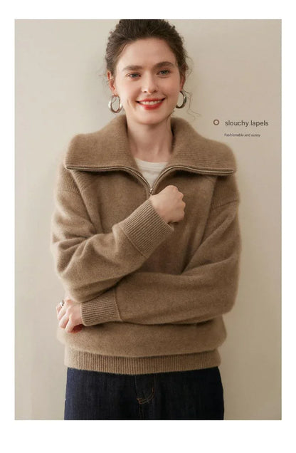 Women’s Half-Zip Cashmere Polo Collar Sweater