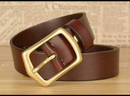 Men’s Genuine Cowhide Leather Belt with Copper Buckle