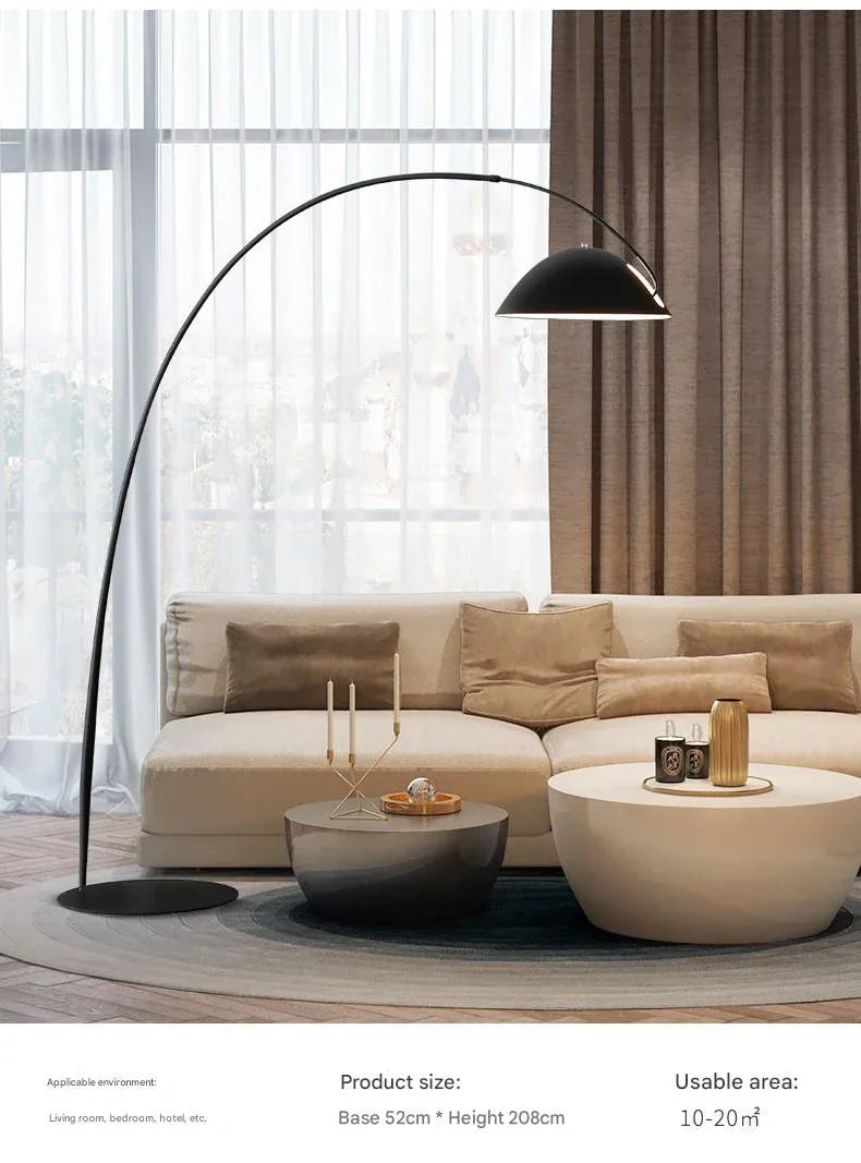 Modern black arching floor lamp with adjustable span