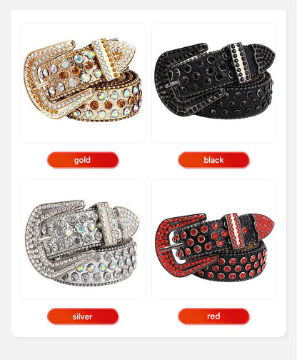 American retro punk rhinestone western belt