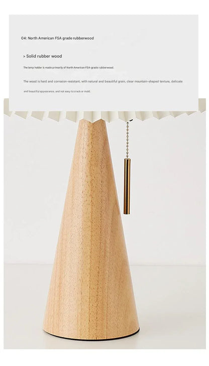 Japanese pleated wooden fabric led table lamp