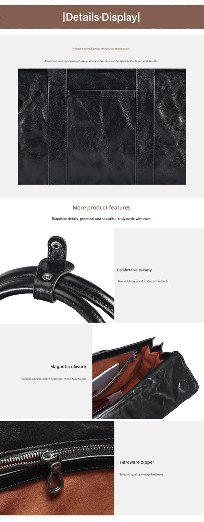 Leather Business Briefcase for Men with Trolley Sleeve