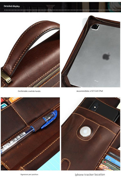 Crazy Horse Leather Laptop Sleeve Portfolio Organizer