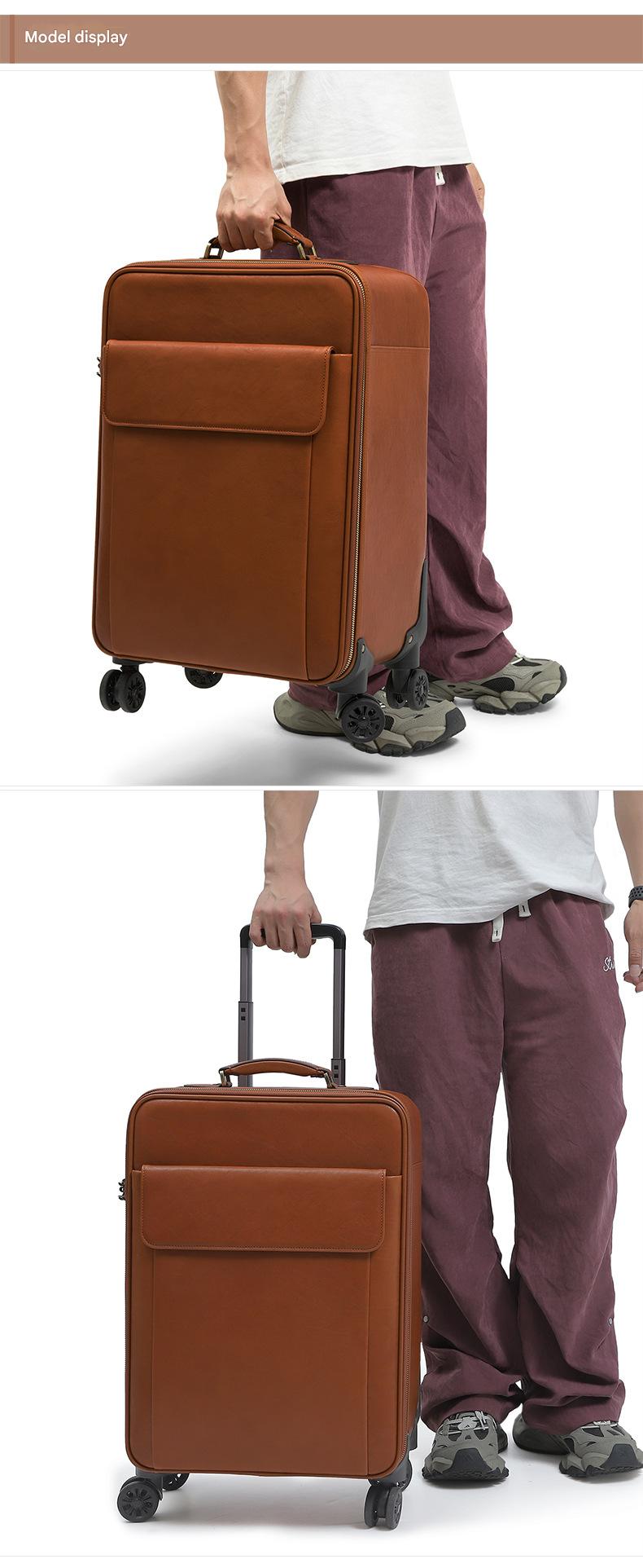 Genuine Leather Business Travel Suitcase with 360° Wheels