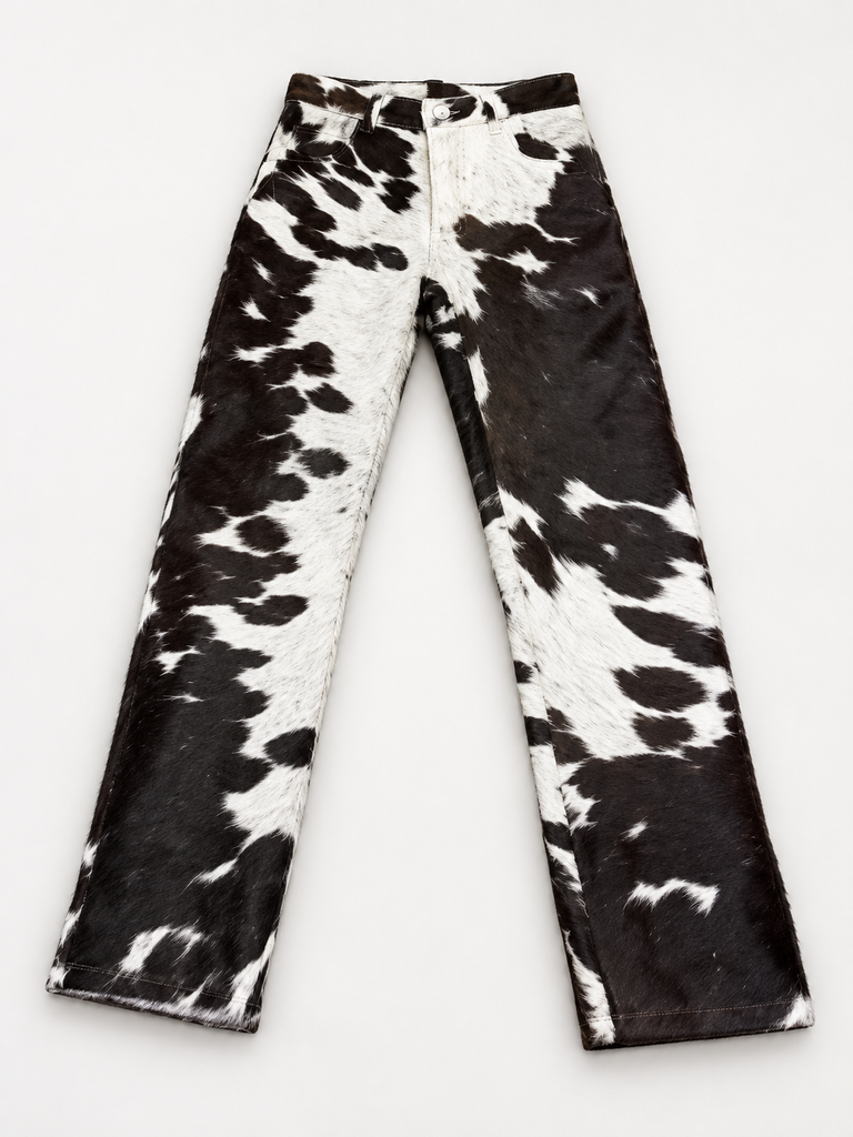 Cow Fur Pants Black White Real Hair On Cowhide Leather
