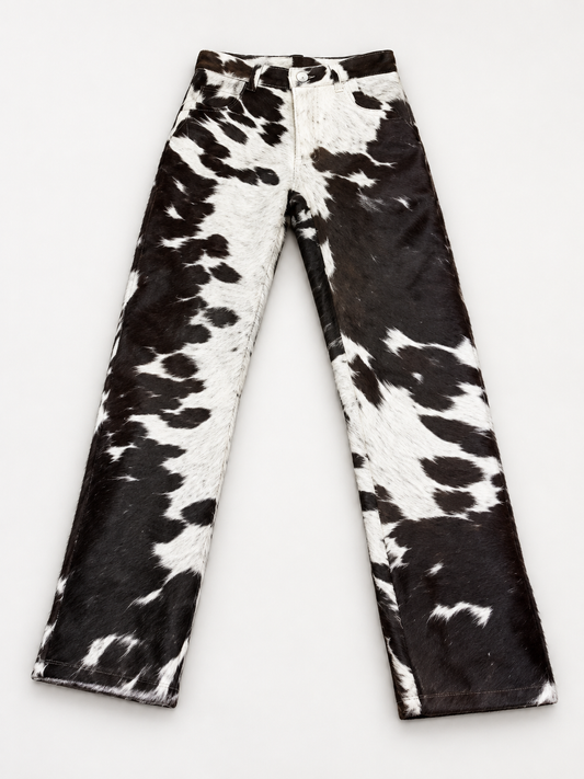 Cow Fur Pants Black White Real Hair On Cowhide Leather