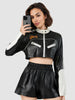 Black and White Faux Leather Jacket Women Cropped Biker Style
