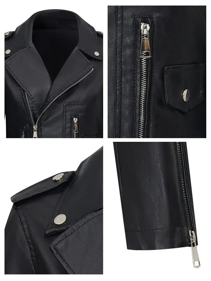 Black Faux Leather Biker Jacket Women Cropped Moto Style Fit