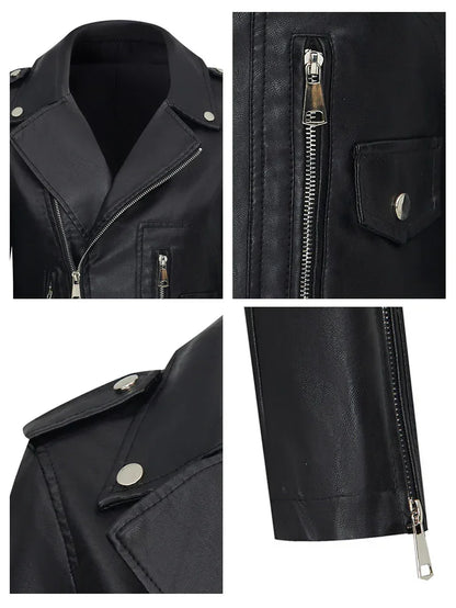 Black Faux Leather Biker Jacket Women Cropped Moto Style Fit