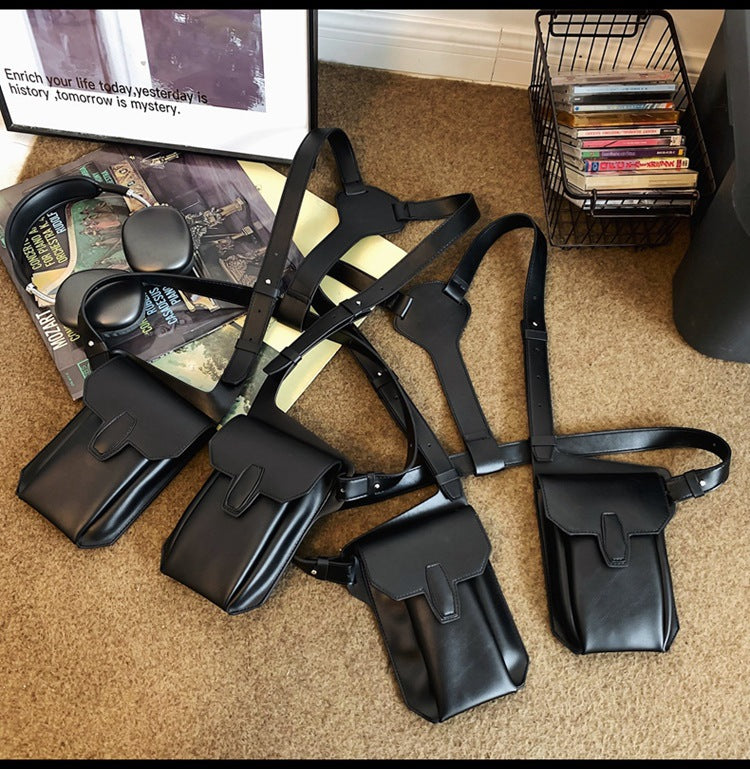 Men's dual pouch shoulder holster bag pu leather harness
