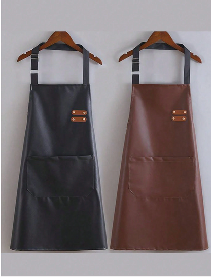 faux leather apron waterproof kitchen work wear