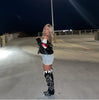 black white red faux leather jacket women cropped