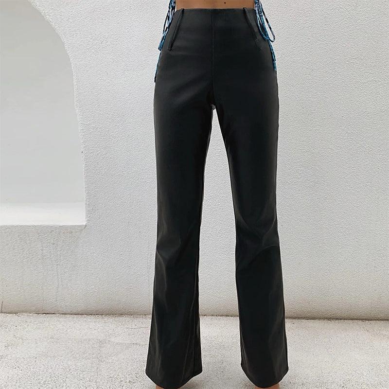 High waist flared faux leather pants