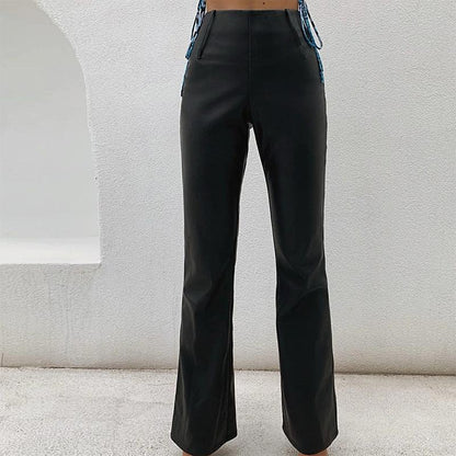 High waist flared faux leather pants