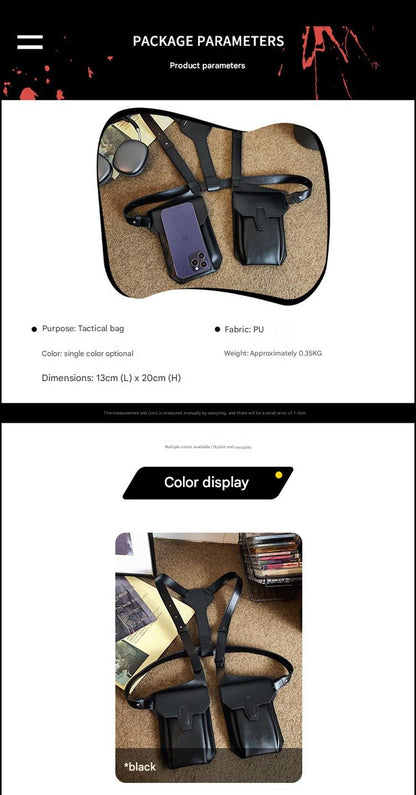 Men's dual pouch shoulder holster bag pu leather harness