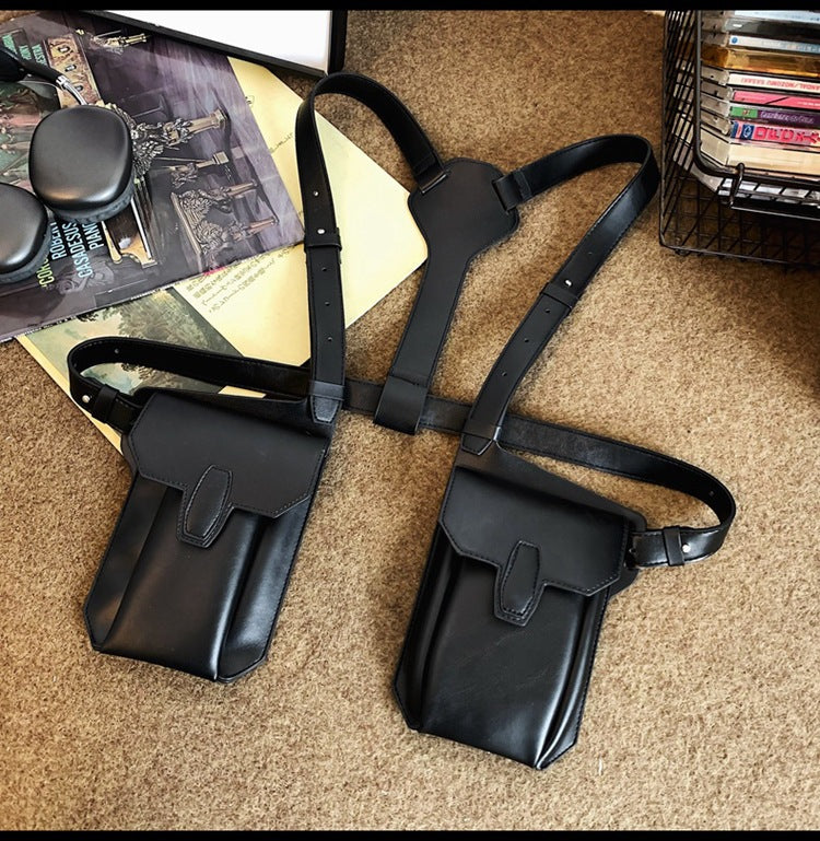 Men's dual pouch shoulder holster bag pu leather harness
