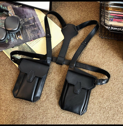 Men's dual pouch shoulder holster bag pu leather harness