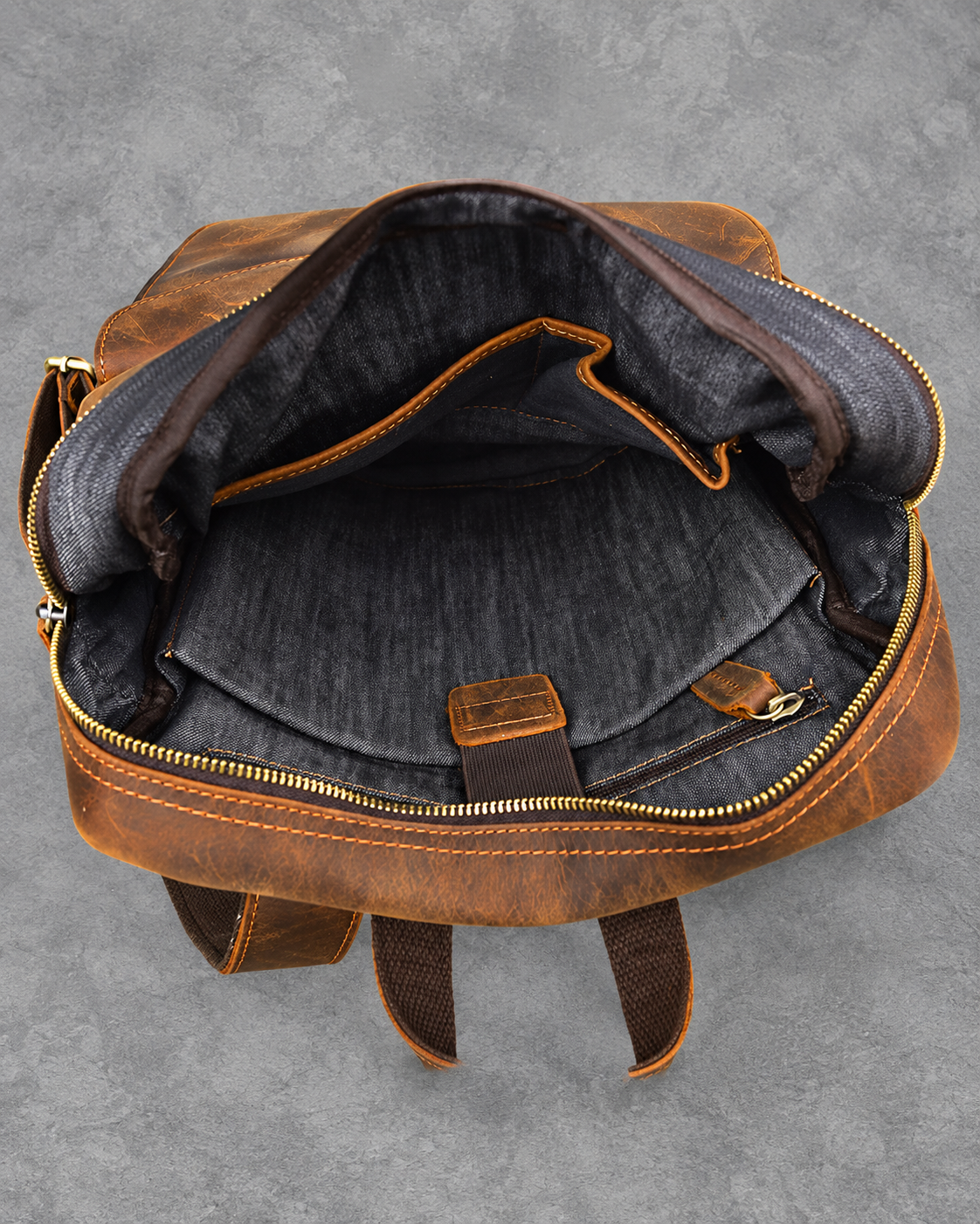 Dark Brown Leather Backpack in Crazy Horse Cowhide with Front Pockets