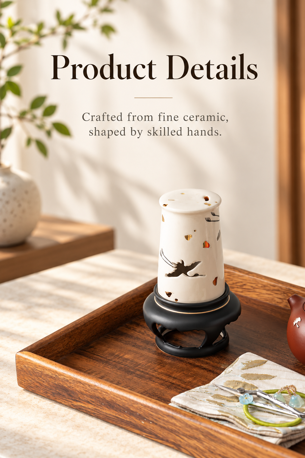 Ceramic Incense Burner with Crane Cutout Lid for Coil Incense