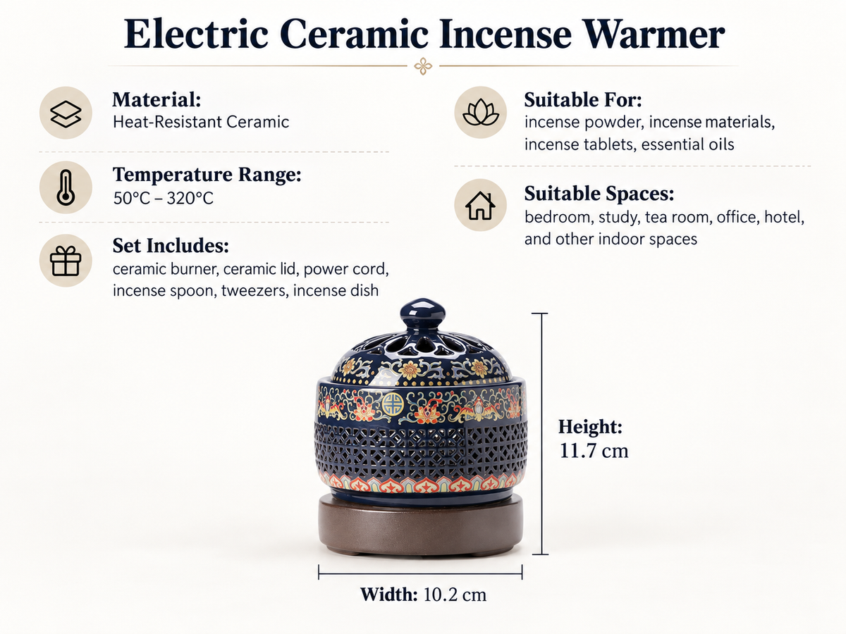 Ceramic Incense Burner with Adjustable Temperature Timer Control