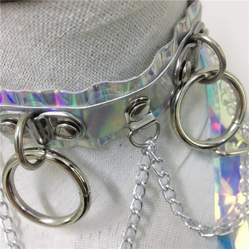 women holographic harness set belt chain skirt festival outfit set