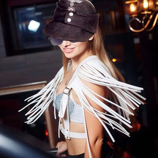 Holographic fringe shoulder harness festival rave tassel belt 1