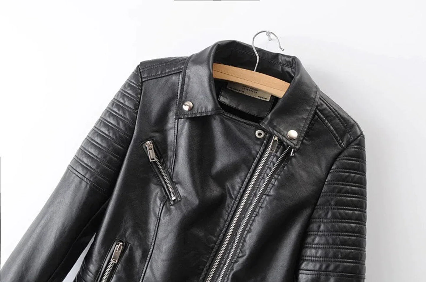 Black Leather Motorcycle Jacket Women Quilted Biker