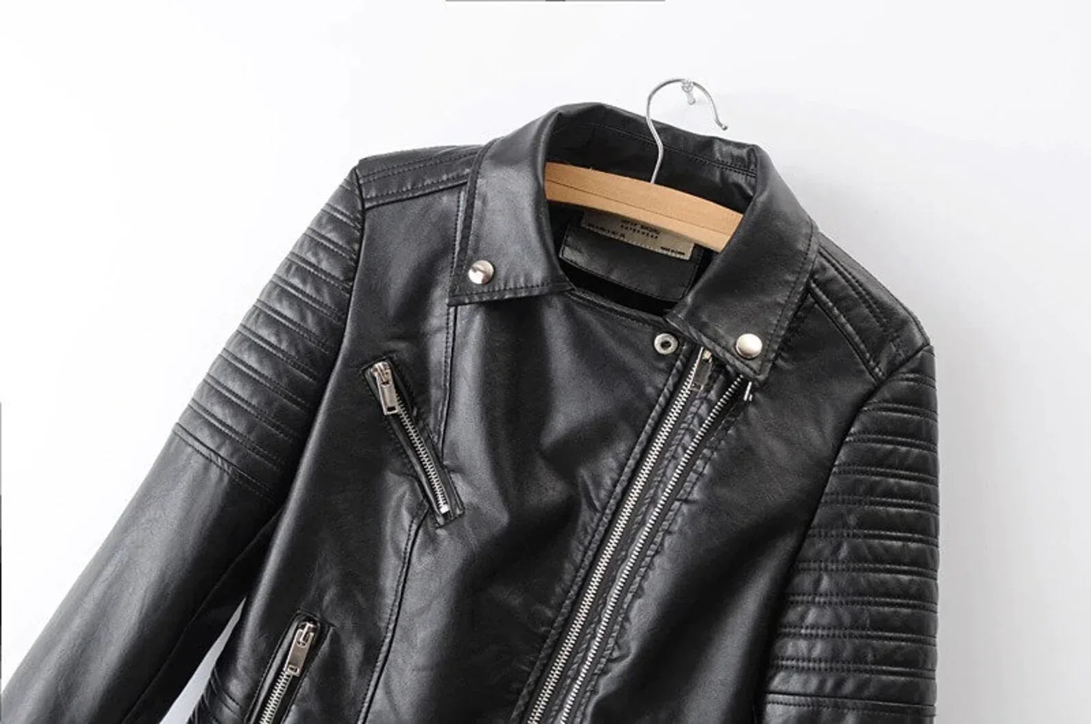 Black Leather Motorcycle Jacket Women Quilted Biker