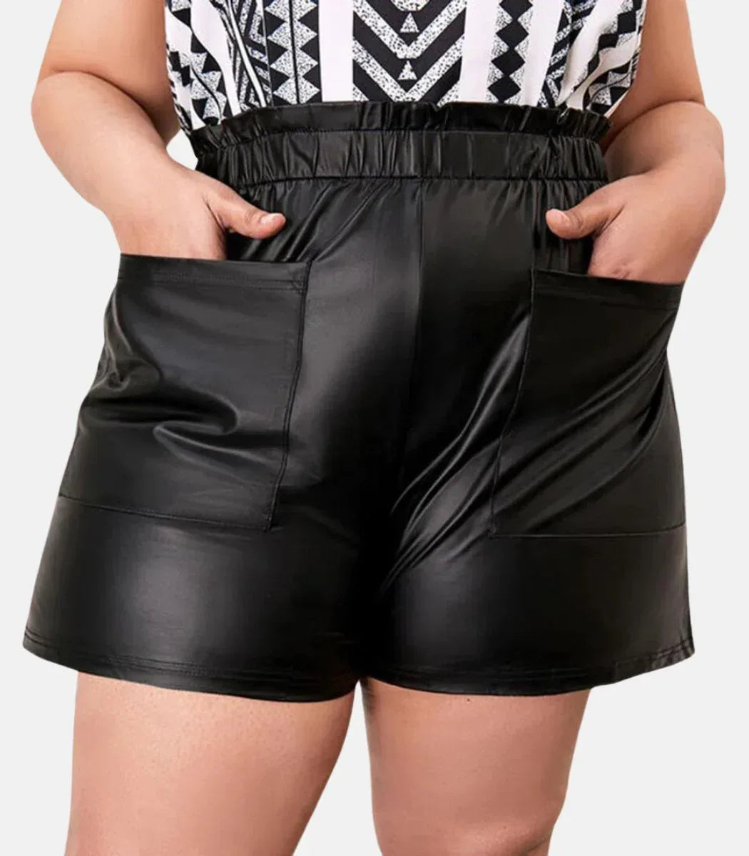 Womens Leather Shorts High Waist Fitted Stretch Elastic