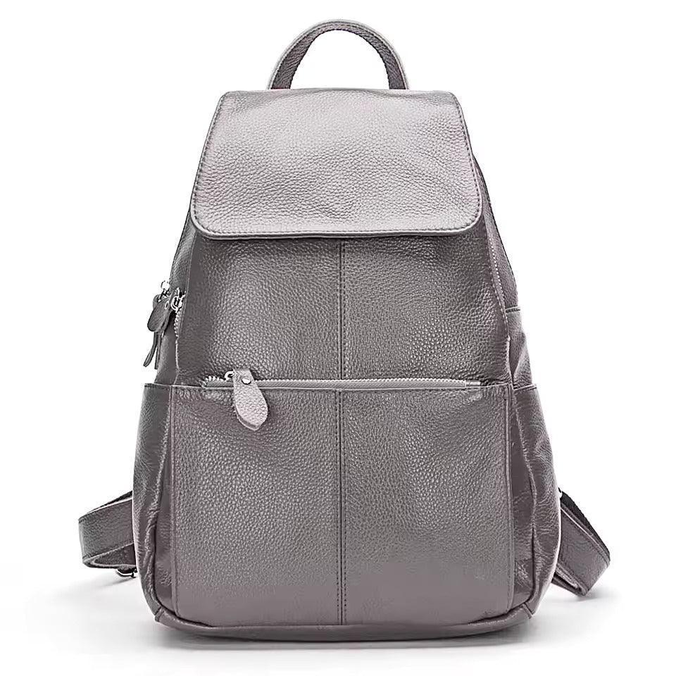 Genuine leather backpack women compact purse bronze
