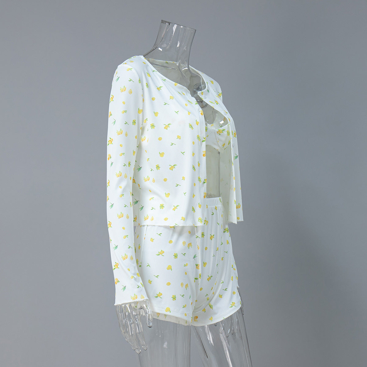 white floral ribbed lounge three piece set
