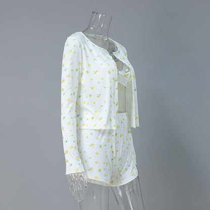 white floral ribbed lounge three piece set